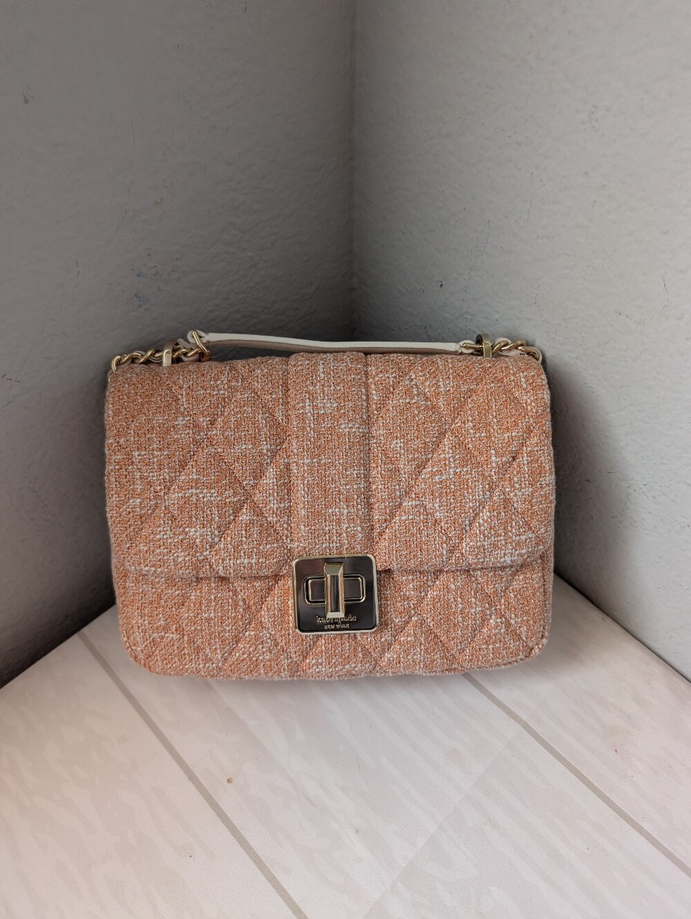 NWT Kate Spade KN593 Carey Quilted Tweed Crossbody Bag in Orange Jasper